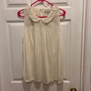LOFT Womens Tank Top Size L Ivory‎ Sleeveless Peter Pan Collar Pearls Crochet